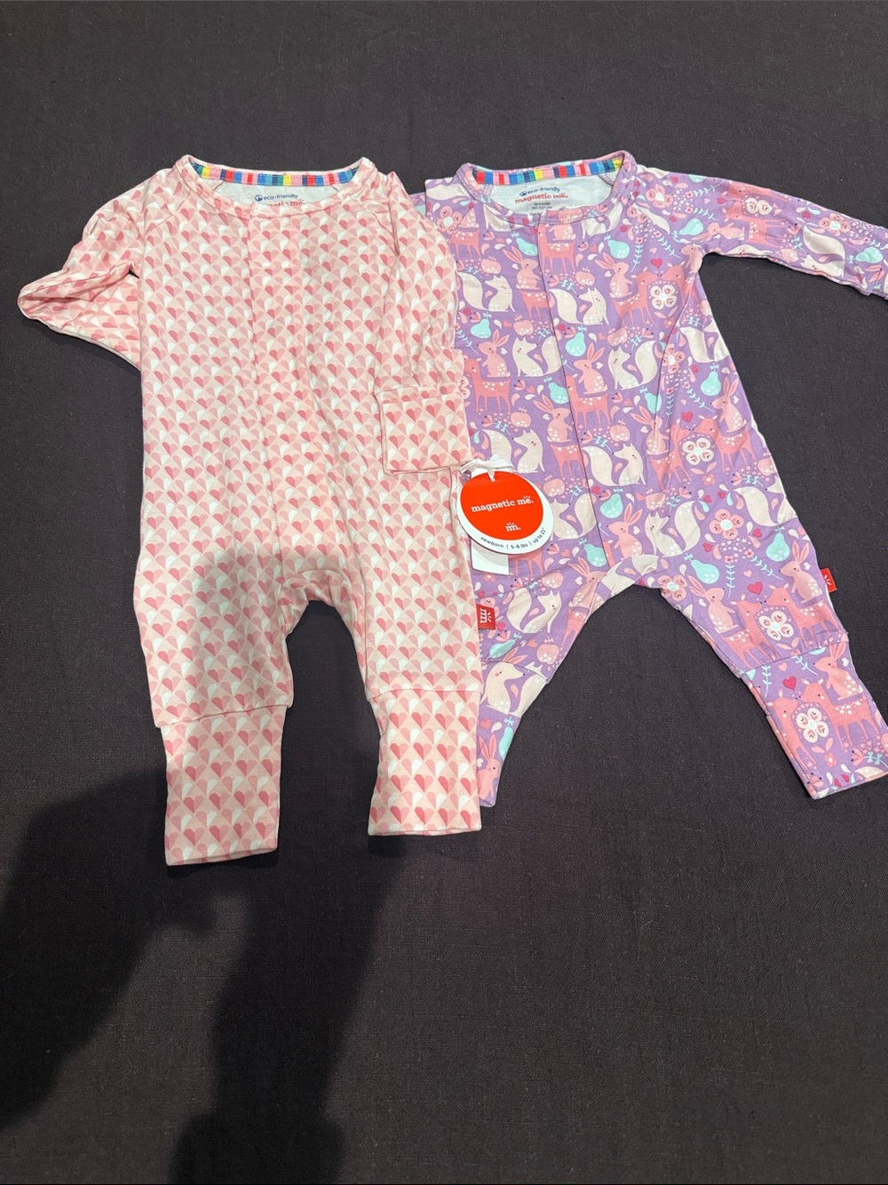NWTMagnetic Me Pink Heart & Purple Woodland Organic Cotton Footies duo